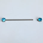 14G Blue CZ Gem Internally Threaded Industrial Barbell 38mm