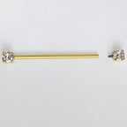 14G Clear Gem Gold Tone Internally Threaded Industrial Barbell 38mm