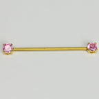 14G Pink Gem Gold Tone Internally Threaded Industrial Barbell 38mm