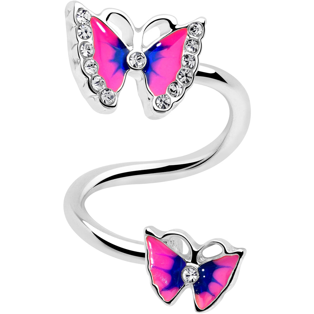 Clear Gem Butterfly Pink Blue Spiral Twister Belly Ring