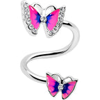Clear Gem Butterfly Pink Blue Spiral Twister Belly Ring