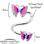 Clear Gem Butterfly Pink Blue Spiral Twister Belly Ring