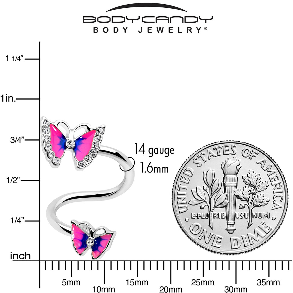 Clear Gem Butterfly Pink Blue Spiral Twister Belly Ring