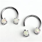 14G 9/16 White Faux Opal Internally Threaded Horseshoe Nipple Ring Set