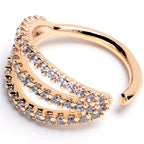 16G 3/8 Clear CZ Gem Gold Tone Faux Triple Hoop Closure Ring