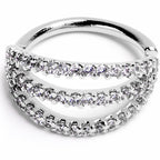 16G 3/8 Clear CZ Gem Faux Triple Hoop Closure Ring
