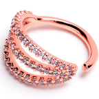16G 3/8 Clear CZ Gem Rose Gold Tone Faux Triple Hoop Closure Ring