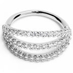18G 3/8 Clear CZ Gem Faux Triple Hoop Closure Ring