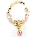 16G 3/8 Aurora CZ Gem Gold Tone Butterfly Wow Hinged Segment Ring