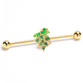 14G Green Gem Gold Tone Butterfly Grapes Industrial Barbell 38mm