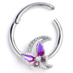 16G 3/8 Purple Gem Butterfly Purple Beauty Hinged Segment Ring