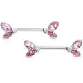 14G 9/16 Pink Gem Butterfly Lover Barbell Nipple Ring Set