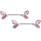14G 9/16 Pink Gem Butterfly Lover Barbell Nipple Ring Set
