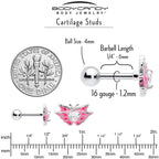 16G 1/4 Clear Gem Heart Pink Butterfly Cartilage Tragus Earring