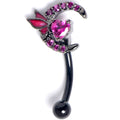 16G 5/16 Pink Gem Black Moon Heart Butterfly Curved Eyebrow Ring