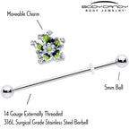 14G Clear CZ Gem Go Green Flower Industrial Barbell 38mm