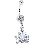 Clear Gem Heart Crown Dangle Belly Ring