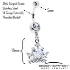 Clear Gem Heart Crown Dangle Belly Ring