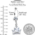 Clear Gem Heart Crown Dangle Belly Ring