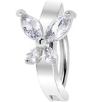 14G 3/8 Clear CZ Gem G23 Titanium Butterfly Hinged Hoop Belly Ring
