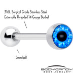 Open Blue Eye Barbell Tongue Ring