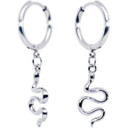Stainless Steel Hinged Huggie Hoop Snake Dangle Earrings