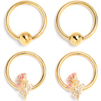 16G 3/8 Gold Tone Regal Rose BCR Captive Ring Set of 4