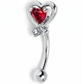 16G 5/16 Red CZ Gem Wrapped In Heart Curved Eyebrow Ring