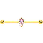14G Pink CZ Gem Gold Tone Style Fire Industrial Barbell 38mm