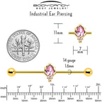 14G Pink CZ Gem Gold Tone Style Fire Industrial Barbell 38mm