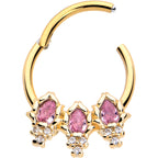 16G 3/8 Pink CZ Gem Gold Tone Style Fire Hinged Segment Ring