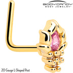 20G 7mm Pink CZ Gem Gold Tone Style Fire L Shape Nose Ring