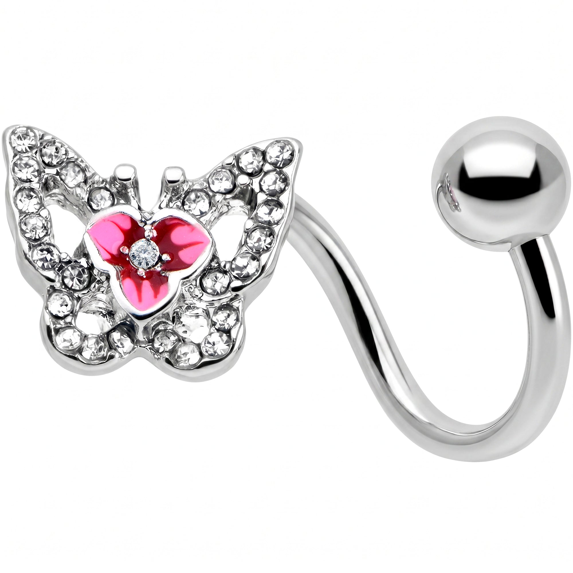 Clear Gem Fabulous Butterfly Pink Spiral Twister Belly Ring