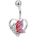 Clear Gem Butterfly Love Heart Pink Belly Ring