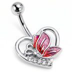 Clear Gem Butterfly Love Heart Pink Belly Ring