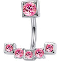 Pink Gem Blocky Arch Double Mount Belly Ring