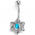 Clear Blue Gem Blooming Beauty Flower Belly Ring