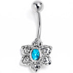 Clear Blue Gem Blooming Beauty Flower Belly Ring