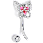 16G 5/16 Clear Gem Fabulous Butterfly Pink Curved Eyebrow Ring
