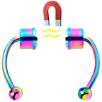 Rainbow PVD Magnetic Septum Ring Horseshoe Non-Pierced Fake Nose Ring Set