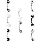 16G 5/16 Clear Gem Mix Black White Curved Eyebrow Ring Set of 8
