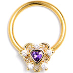 16G Purple CZ Gem Gold Tone Heart of Love BCR Captive Ring