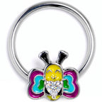16G 3/8 Clear CZ Gem Butterfly Love Bug Heart BCR Captive Ring