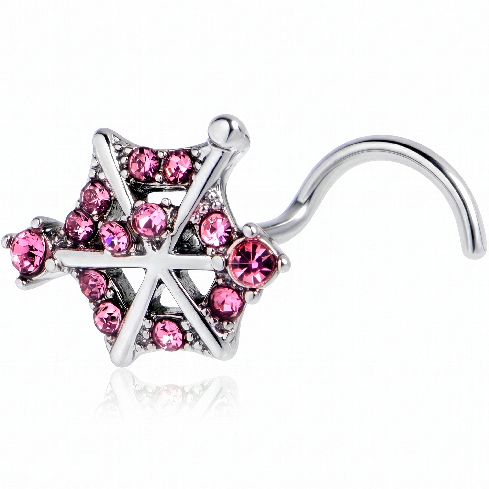 20G 7mm Pink Gem Spiderweb Goth Left Side Nose Screw