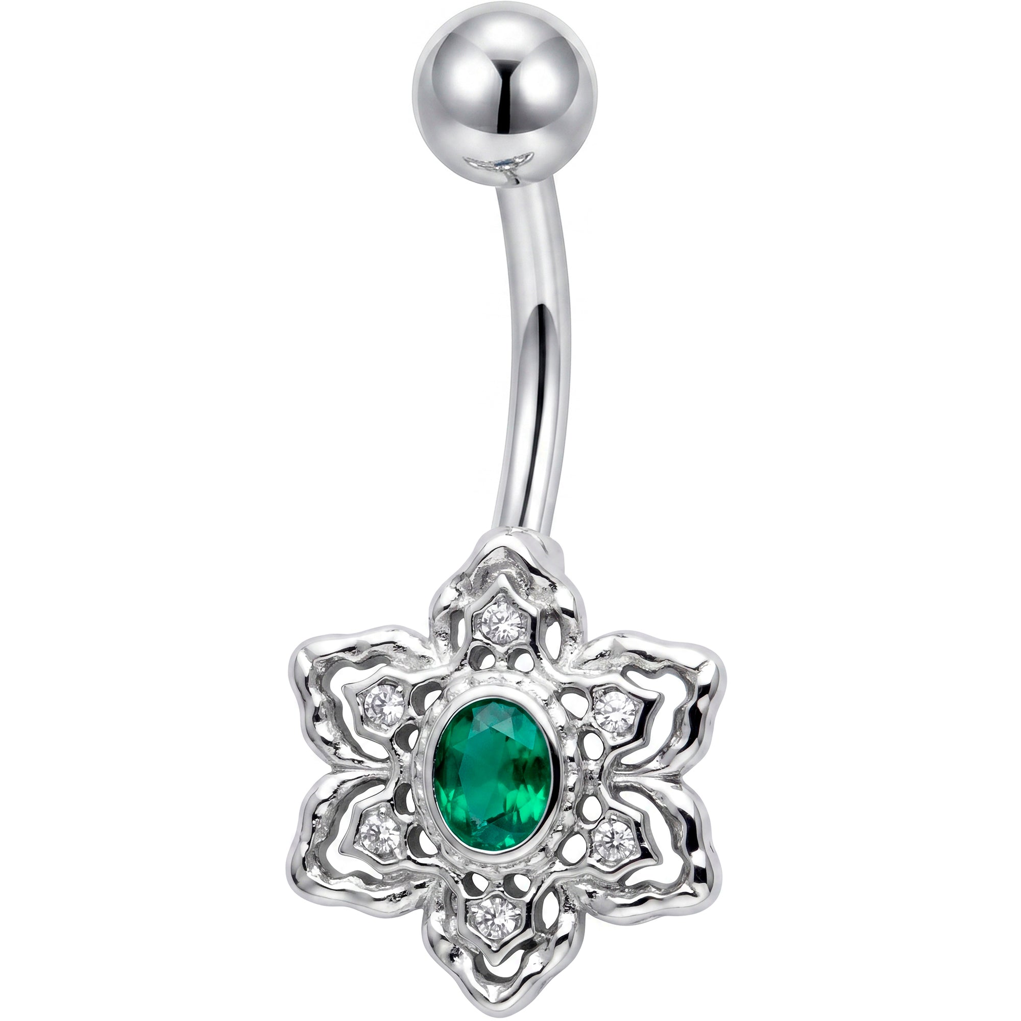 Clear Green Gem Blooming Beauty Flower Belly Ring