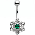 Clear Green Gem Blooming Beauty Flower Belly Ring