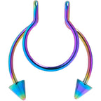 Rainbow Horseshoe Spike Fake Septum Ring Nipple and Clip on Earring