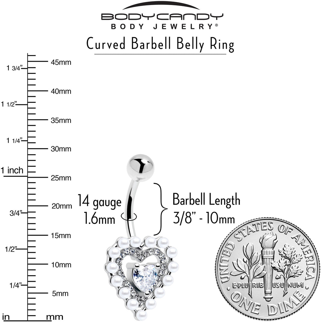 Clear CZ Gem Pearl Heart Belly Ring