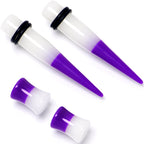 Purple White Acrylic Glow in the Dark Taper Saddle Plug Set 8mm to 16mm Sizes