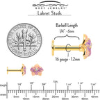 16G 1/4 Clear Gem Gold Tone Pastel Flower Cartilage Labret